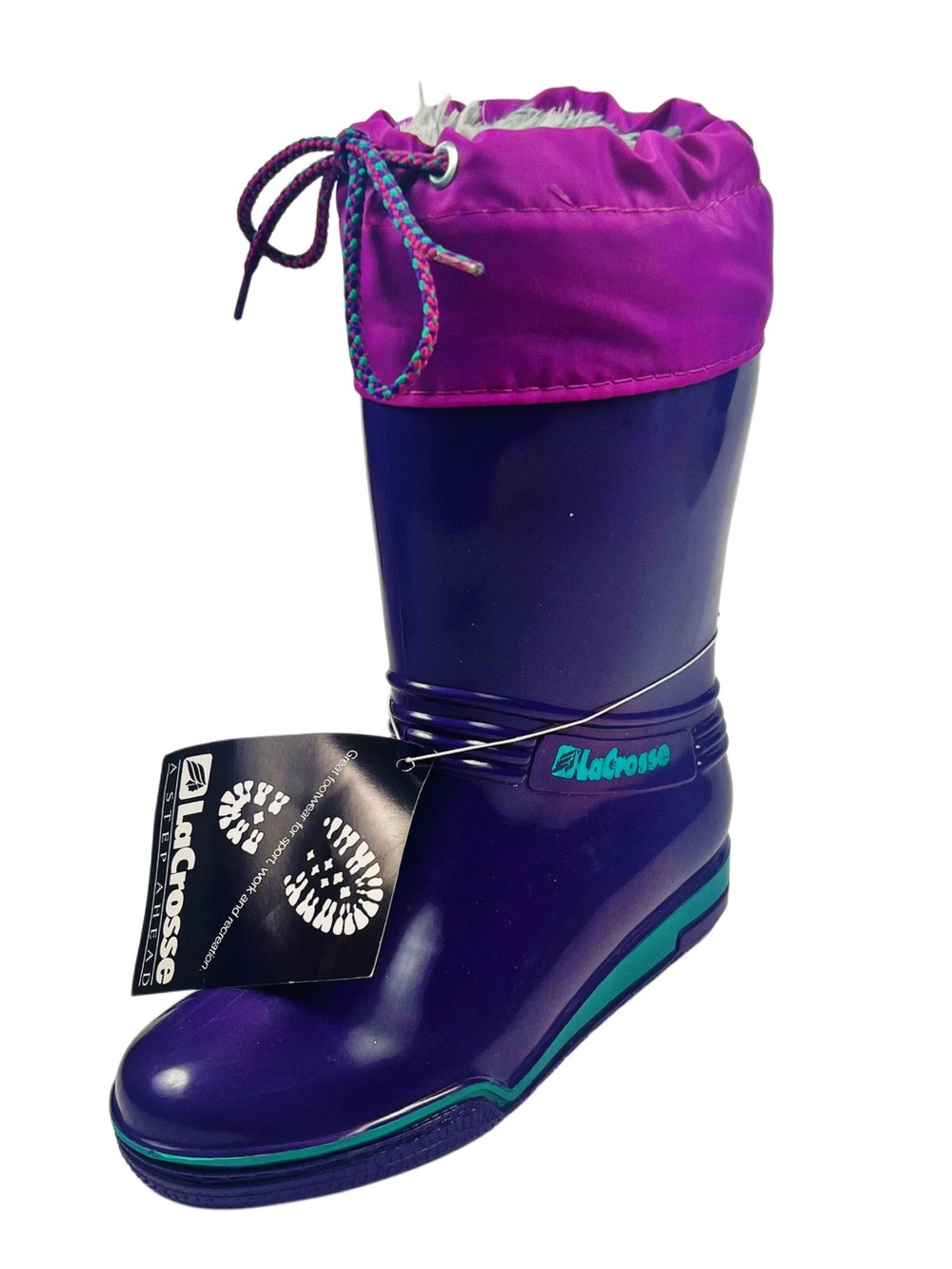 Lacrosse Girls Purple Drawstring Rain Boot with Pink Cuff Sz 3 (Big Girl)